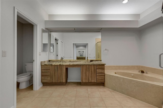 4044 Penshurst Park, Sarasota, FL 34235 - bathroom with toilet, a bath, vanity, and tile patterned flooring