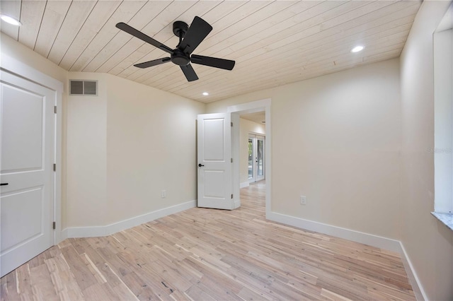 4916 Hidden Oaks Trl, Sarasota, FL 34232 - spare room featuring wood ceiling, light wood-type flooring, baseboards, ceiling fan, and recessed lighting