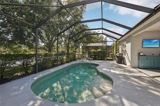 5023 Brickell Park Cv, Bradenton, FL 34211 - outdoor pool featuring a patio and glass enclosure