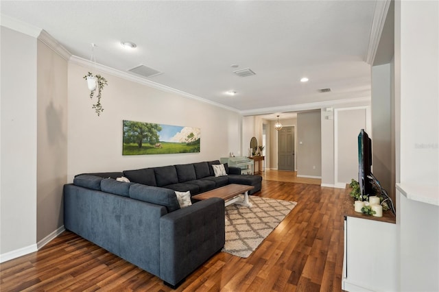 5023 Brickell Park Cv, Bradenton, FL 34211 - living room featuring crown molding, wood finished floors, baseboards, and recessed lighting