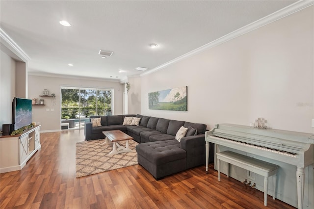 5023 Brickell Park Cv, Bradenton, FL 34211 - living room featuring ornamental molding, wood finished floors, recessed lighting, and baseboards