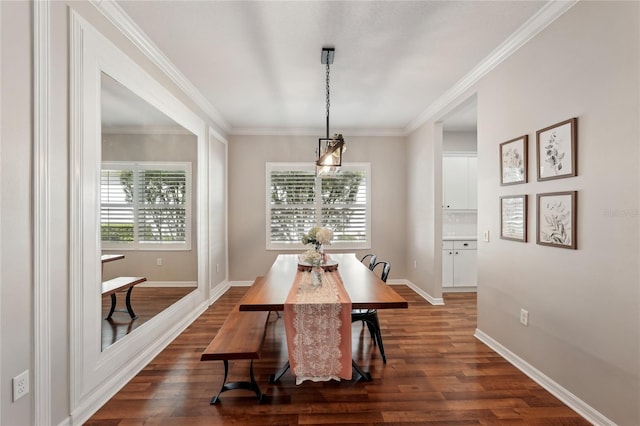 5023 Brickell Park Cv, Bradenton, FL 34211 - dining area with dark wood-type flooring, baseboards, and crown molding
