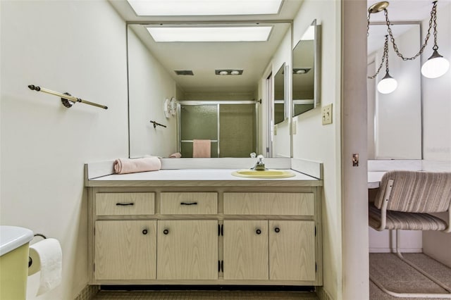 7461 W Country Club Dr N Unit 408, Sarasota, FL 34243 - bathroom featuring a stall shower, vanity, and visible vents