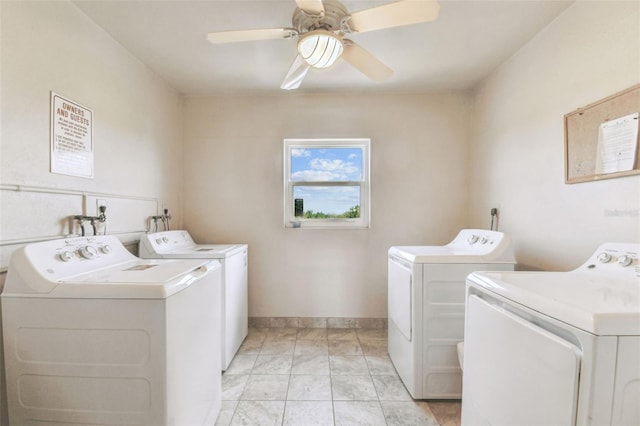 7461 W Country Club Dr N Unit 408, Sarasota, FL 34243 - washroom with baseboards, washing machine and dryer, laundry area, and a ceiling fan