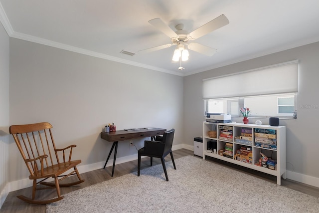 508 70th St, Holmes Beach, FL 34217 - office featuring ornamental molding, visible vents, baseboards, and wood finished floors