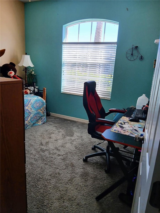 6631 63rd Ter E, Bradenton, FL 34203 - bedroom with carpet flooring, an office area, and baseboards
