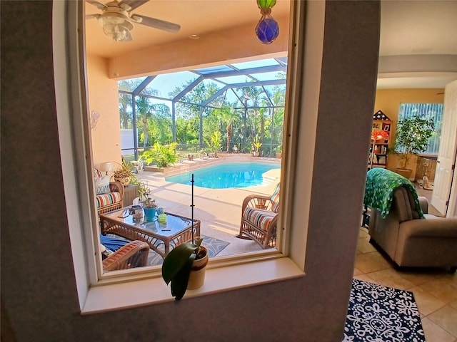 6631 63rd Ter E, Bradenton, FL 34203 - outdoor pool featuring ceiling fan