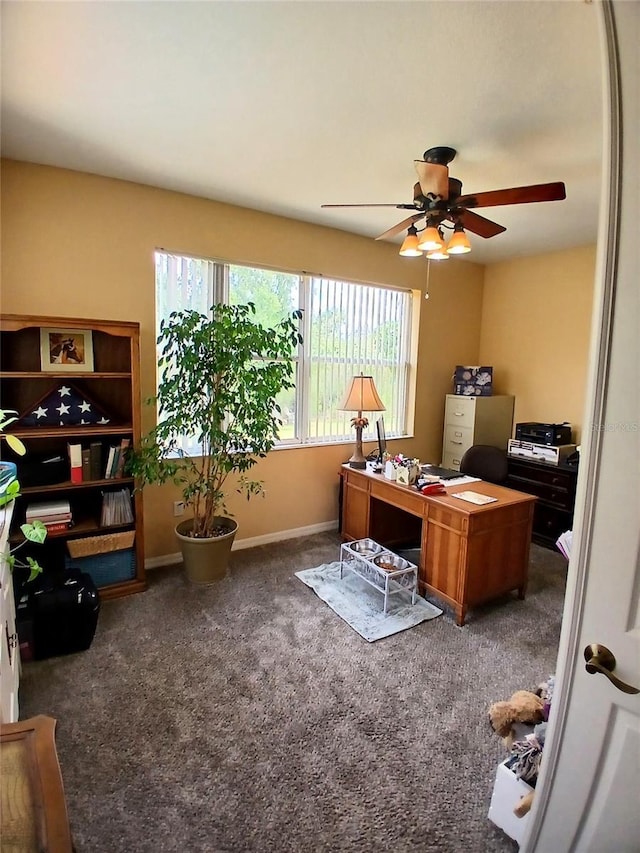 6631 63rd Ter E, Bradenton, FL 34203 - office area with a ceiling fan, carpet flooring, and baseboards