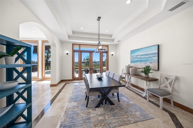 5830 Jamila River Dr, Venice, FL 34293 - office space with recessed lighting, a raised ceiling, visible vents, arched walkways, and baseboards