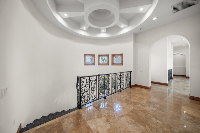 5830 Jamila River Dr, Venice, FL 34293 - interior space featuring arched walkways, baseboards, recessed lighting, visible vents, and marble finish floor