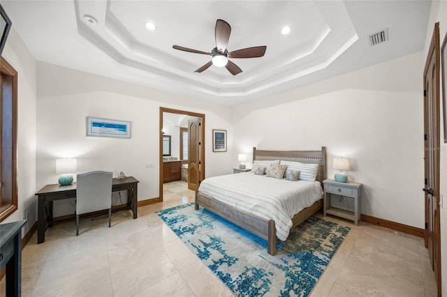 5830 Jamila River Dr, Venice, FL 34293 - bedroom featuring recessed lighting, a raised ceiling, visible vents, and baseboards