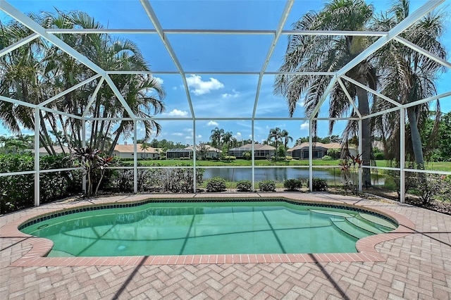 7528 Ascot Ct, Bradenton, FL 34201 - outdoor pool with a lanai, a water view, and a patio area