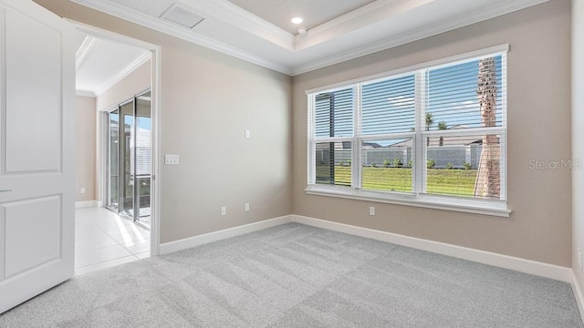 16202 Isola Pl, Bradenton, FL 34211 - carpeted empty room featuring ornamental molding, baseboards, a tray ceiling, and recessed lighting