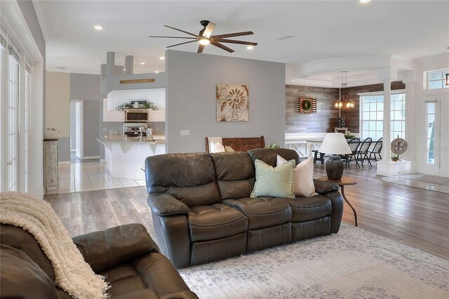 5810 Lake Victoria Dr, Lakeland, FL 33813 - living area with ceiling fan, recessed lighting, and light wood-style floors