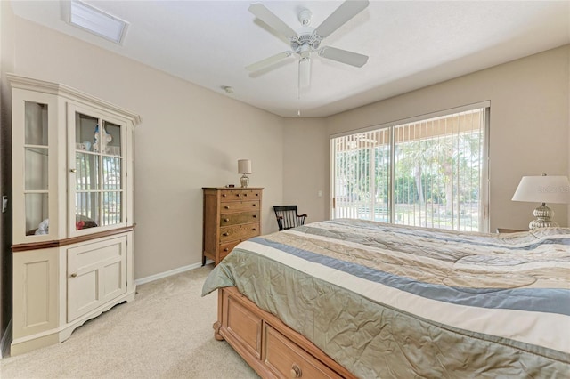 1631 Madison Ave, North Port, FL 34286 - bedroom with light colored carpet, a ceiling fan, visible vents, access to exterior, and baseboards