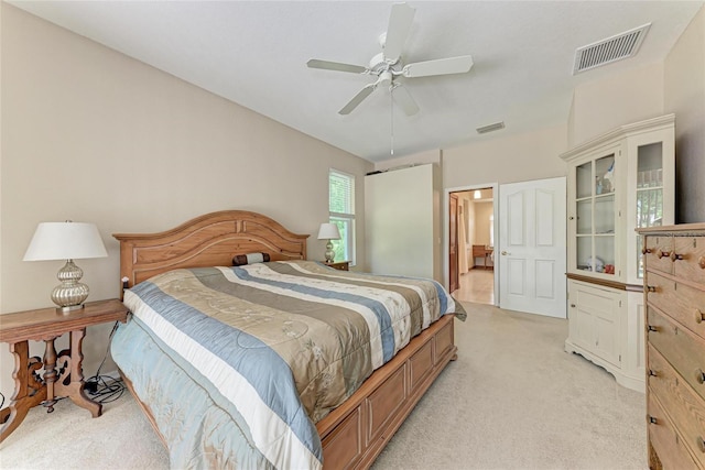 1631 Madison Ave, North Port, FL 34286 - bedroom with light carpet, visible vents, and a ceiling fan