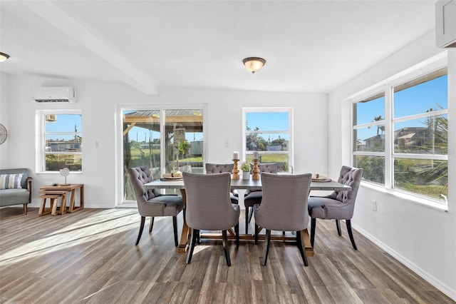 221 Duxbury Ave, Port Charlotte, FL 33952 - dining space featuring a healthy amount of sunlight, a wall mounted air conditioner, and wood finished floors