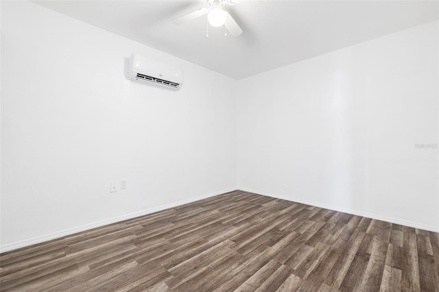 221 Duxbury Ave, Port Charlotte, FL 33952 - unfurnished room featuring baseboards, a ceiling fan, an AC wall unit, and wood finished floors