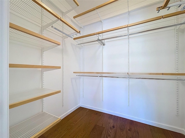 spacious closet with dark wood-style floors