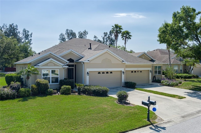 3312 92nd Ave E, Parrish, FL 34219 - single story home with an attached garage, driveway, a front lawn, and stucco siding