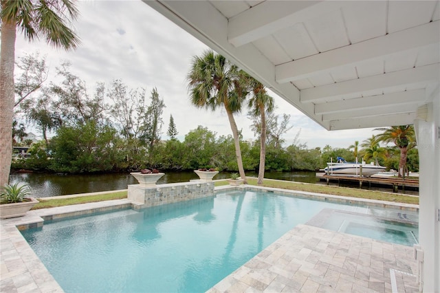 306 Island Cir, Sarasota, FL 34242 - pool featuring an in ground hot tub and a water view