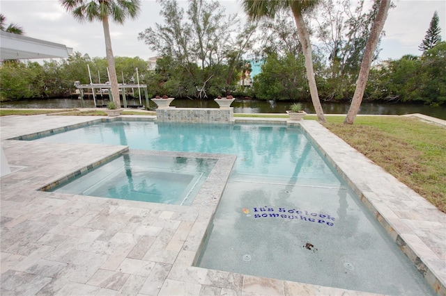 306 Island Cir, Sarasota, FL 34242 - view of pool with a water view and a pool with connected hot tub