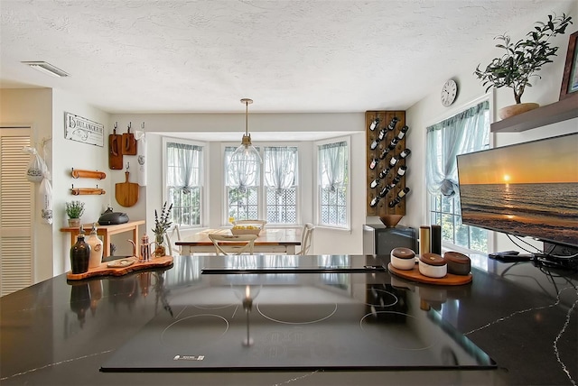 interior space featuring visible vents and a textured ceiling