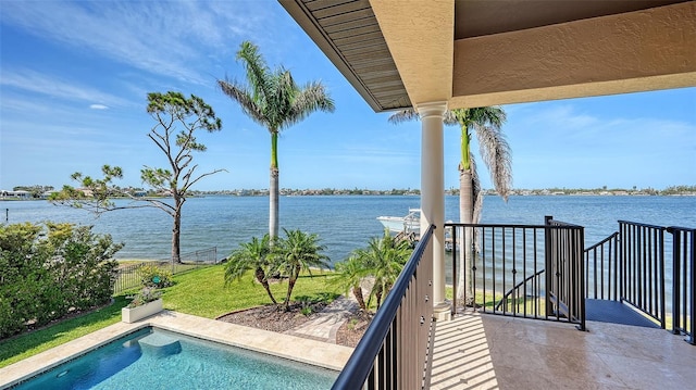 exterior space featuring a water view