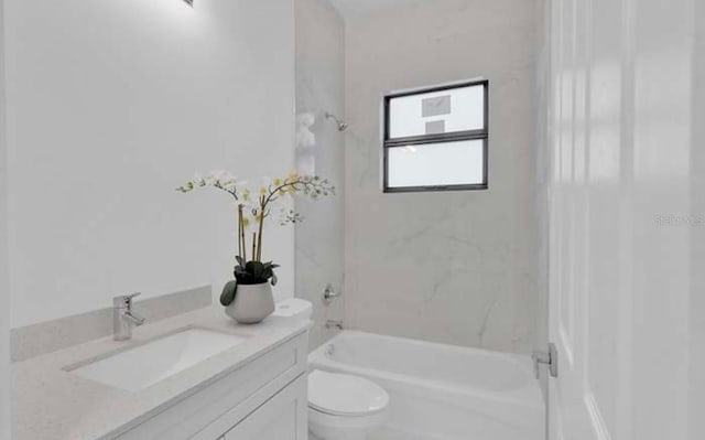 full bathroom with toilet, shower / washtub combination, and vanity