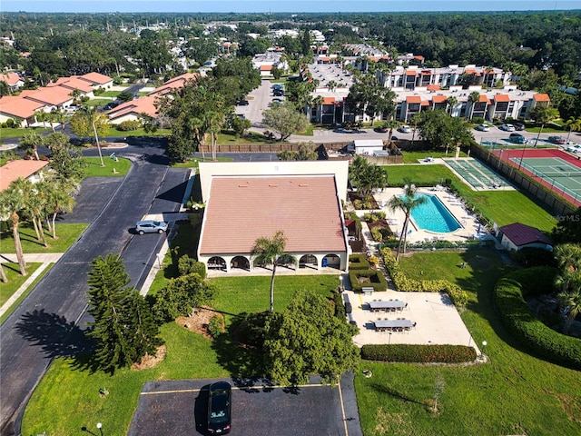 aerial view of a pool