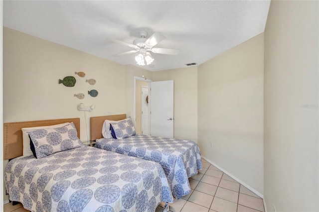 6415 39th Ave W, Bradenton, FL 34209 - bedroom with a ceiling fan, baseboards, visible vents, and light tile patterned floors