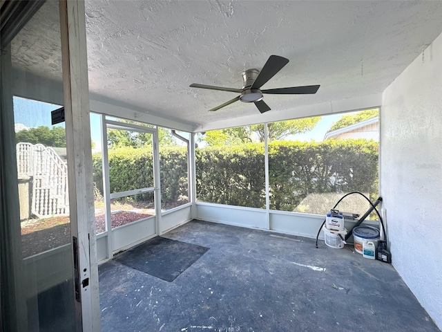 9430 Glen Moor Ln, Port Richey, FL 34668 - unfurnished sunroom with ceiling fan and plenty of natural light