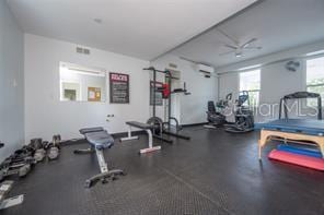 gym with ceiling fan