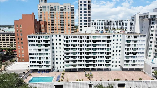 view of building exterior with a city view
