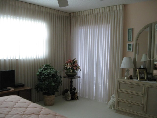 carpeted bedroom with a ceiling fan