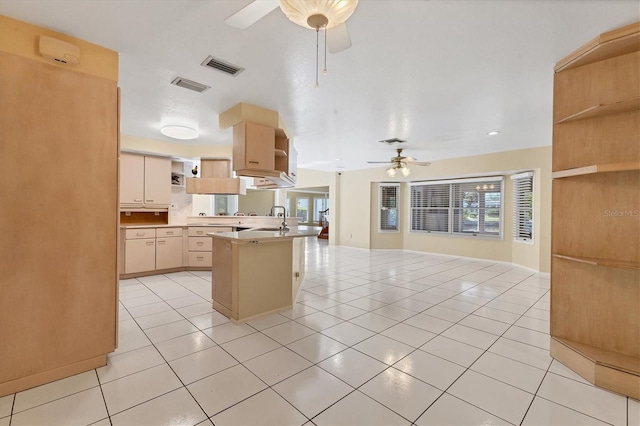 4405 Harbor Blvd, Port Charlotte, FL 33952 - kitchen featuring open shelves, ceiling fan, a peninsula, a sink, and light countertops