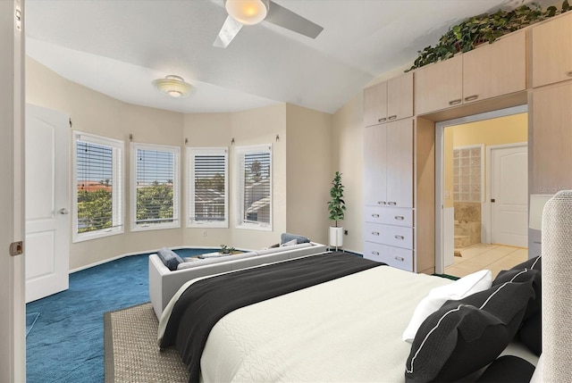 4405 Harbor Blvd, Port Charlotte, FL 33952 - bedroom featuring vaulted ceiling, carpet flooring, connected bathroom, and ceiling fan