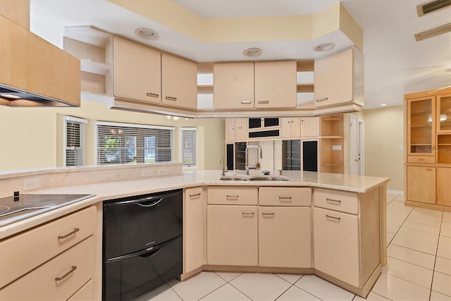4405 Harbor Blvd, Port Charlotte, FL 33952 - kitchen featuring a sink, open shelves, black dishwasher, light tile patterned floors, and cream cabinetry