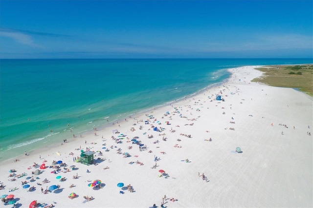 property view of water featuring a view of the beach