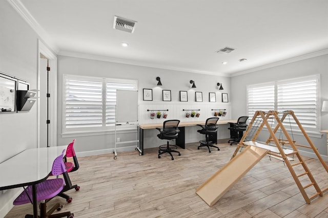 11611 Roseto Ct, Fort Myers, FL 33913 - office featuring ornamental molding, plenty of natural light, light wood-style floors, baseboards, and recessed lighting