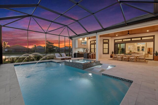 11611 Roseto Ct, Fort Myers, FL 33913 - view of pool featuring an outdoor living space, a ceiling fan, exterior kitchen, and a patio