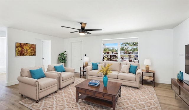 6628 Keystone Dr, Sarasota, FL 34231 - living area featuring light wood-style flooring, ceiling fan, and baseboards