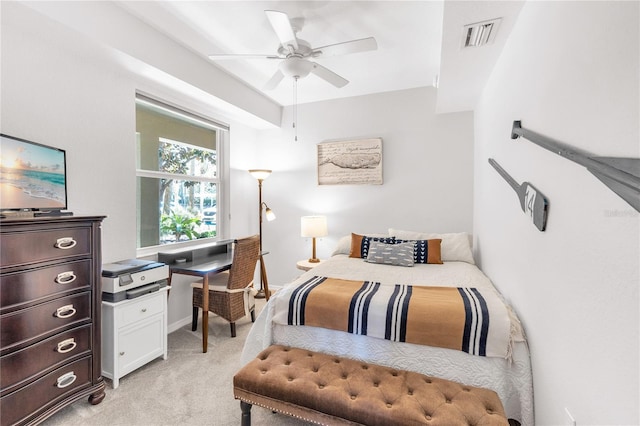 7803 Grand Estuary Trl Unit 102, Bradenton, FL 34212 - bedroom featuring light carpet, ceiling fan, and visible vents