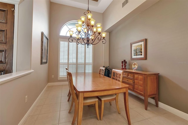 3738 Eagle Hammock Dr, Sarasota, FL 34240 - dining room featuring baseboards, visible vents, an inviting chandelier, and light tile patterned floors