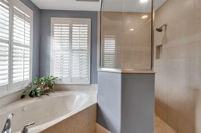 3738 Eagle Hammock Dr, Sarasota, FL 34240 - full bath with walk in shower, a jetted tub, and tile patterned flooring