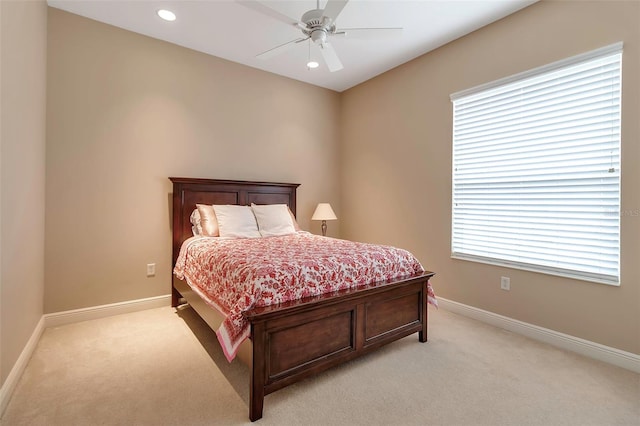 3738 Eagle Hammock Dr, Sarasota, FL 34240 - bedroom with a ceiling fan, baseboards, recessed lighting, and light colored carpet