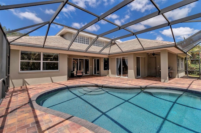 3738 Eagle Hammock Dr, Sarasota, FL 34240 - pool featuring ceiling fan, glass enclosure, and a patio