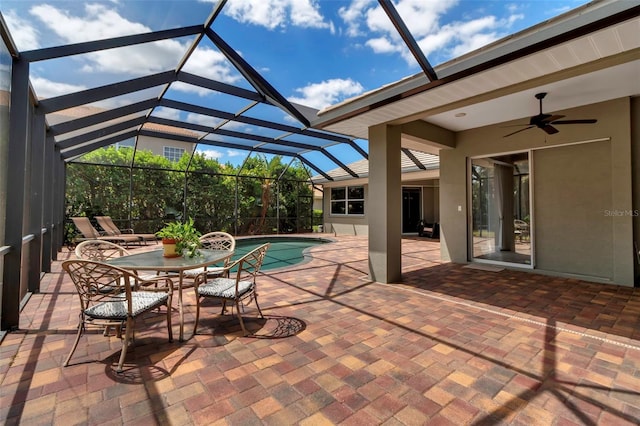 3738 Eagle Hammock Dr, Sarasota, FL 34240 - view of patio / terrace with a lanai, an outdoor pool, and a ceiling fan
