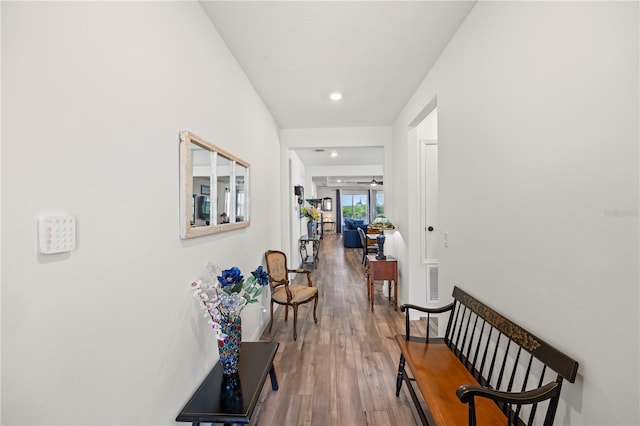 7322 34th Ct E, Sarasota, FL 34243 - hall with wood finished floors and recessed lighting