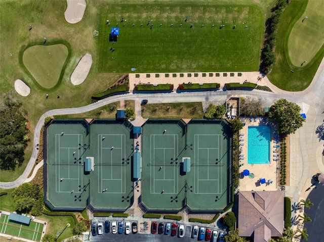 drone / aerial view featuring view of golf course